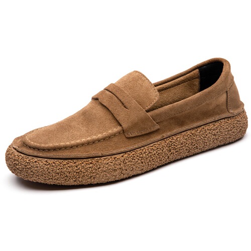 Men's new trendy fashionable loafers  suede genuine leather beanie shoes one-leg soft-soled casual leather shoes for men