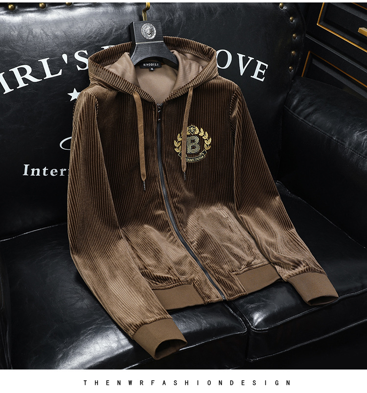 boy Europe Station 2023 Autumn Winter New Velvet Embroidered Men's Hooded Jacket Plus Size Trendy Casual Coat Top_viptrois.com