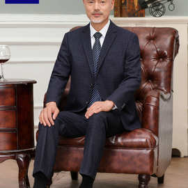 罗蒙中老年人西服套装爸爸男装正装岳父结婚礼服男格子西装两件套