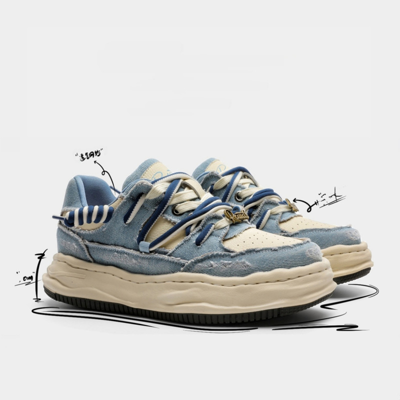 Qi Yan Invisible Height-Increasing 6CM Thick-Soled Dissolving Shoes for Men and Women, Sports Casual Sneakers, Blue Washed Canvas Shoes Qi Yan Invisible Height-Increasing 6CM Thick-Soled Dissolving Shoes for Men and Women, Sports Casual Sneakers, Blue Washed Canvas Shoes