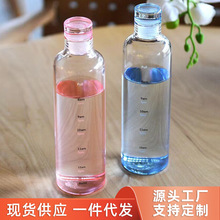 高硼硅耐高温水瓶时间刻度清新玻璃杯密封防漏透明网红直饮杯批发