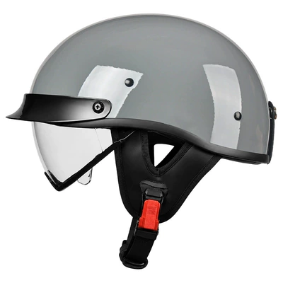 3C Retro Helmet Men's Motorcycle Half Helmet Scoop Helmet Cruiser Motorcycle Small Helmet Women's Electric Vehicle Safety Helmet Summer (Motorcycle Safety Supplies) - cement-gray-transparent-mirror-m55-56-head-circumference