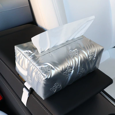 Car tissue box/set High-End Feel, Glossy Surface, In-Car - silver