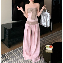 沁粉佳人 蝴蝶结波点抹胸背心上衣女阔腿裤套装2025秋季新款女装