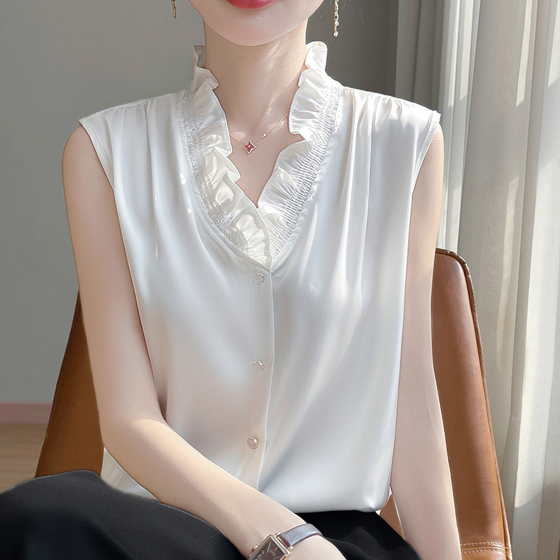 Cross-Border 2025 Summer Women's New Style Side V Neck Sleeveless Shirt Vest Versatile Top Camisole Women's Summer Thin