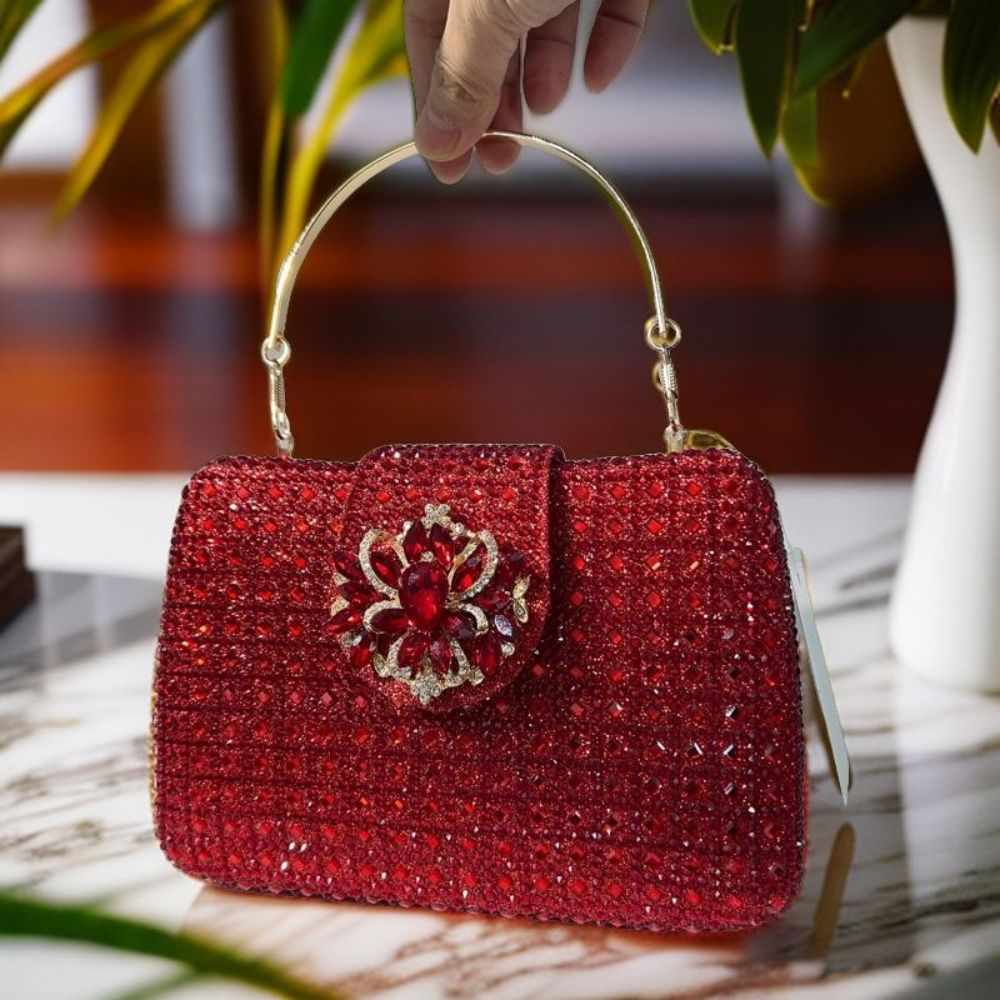 Túi clutch nữ đính đá pha lê dự tiệc sang trọng 19×13.5×4 cm — sâm panh chi tiết 6