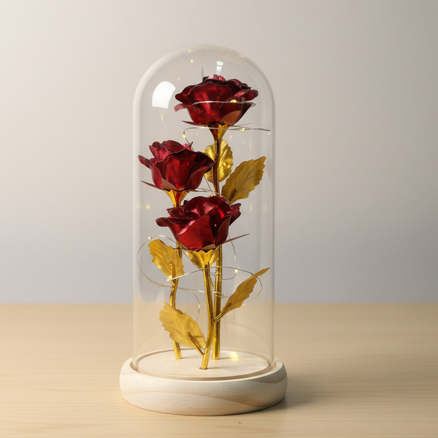 3 flores doradas de flores eternas regalos del Día de la Madre Qiuxi decorativos de mesa ramo de flores regalos del Día de San Valentín transfronterizos