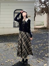 大码女装初秋穿搭感套装蝴蝶结毛衣胖MM显瘦高腰半身裙两件套