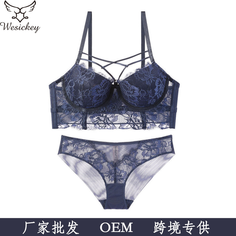 European and American Foreign Trade Explosions Strap Gathering Sexy Underwear Women's Side Collector Lace Bra Bra suit high quality