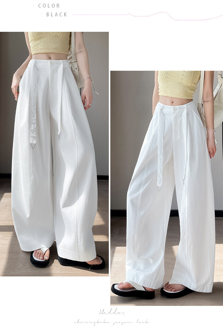 Quần culottes nữ ống rộng cạp cao chất liệu lụa mỏng mùa hè — Trắng thường xuyên chi tiết 29