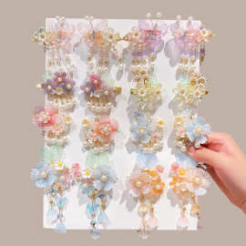 2025新款汉服发饰儿童发夹女童蝴蝶结流苏古风发卡马面裙配饰头饰