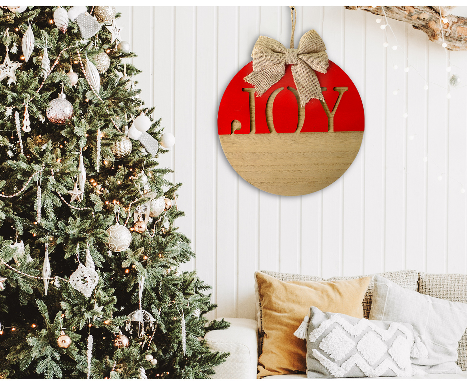 Placa de porta de natal estilo rústico bem-vindo em madeira_voghion.com