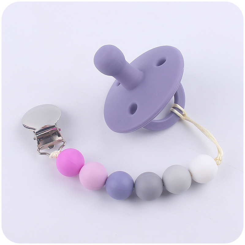 Nuevo bebé suministros contraste color cuentas de silicona pezón cadena calmante bebé silicona pezón anti-caída Cadena de dos piezas conjunto