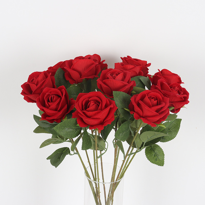 Simulación franela rosa Día de San Valentín chino Decoración de bodas en el hogar Flor falsa Flor rosa Pared Cascada Flor artificial