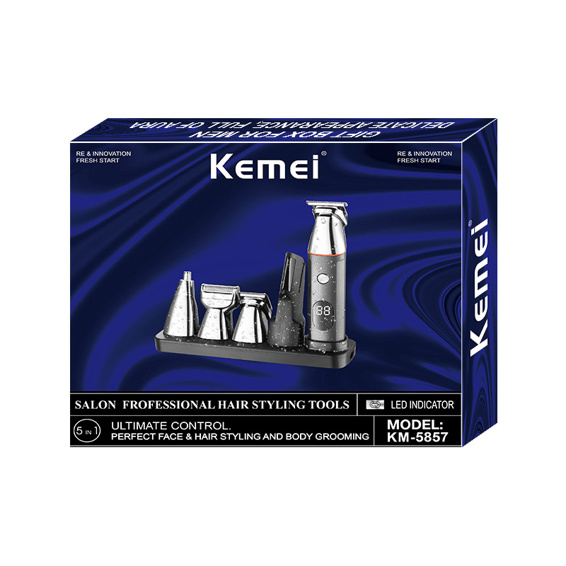 KM-5857 Komei transfronteriza nueva pantalla digital LED LCD afeitado cuerpo completo afeitado multi-en-una cortadora de cabello con base