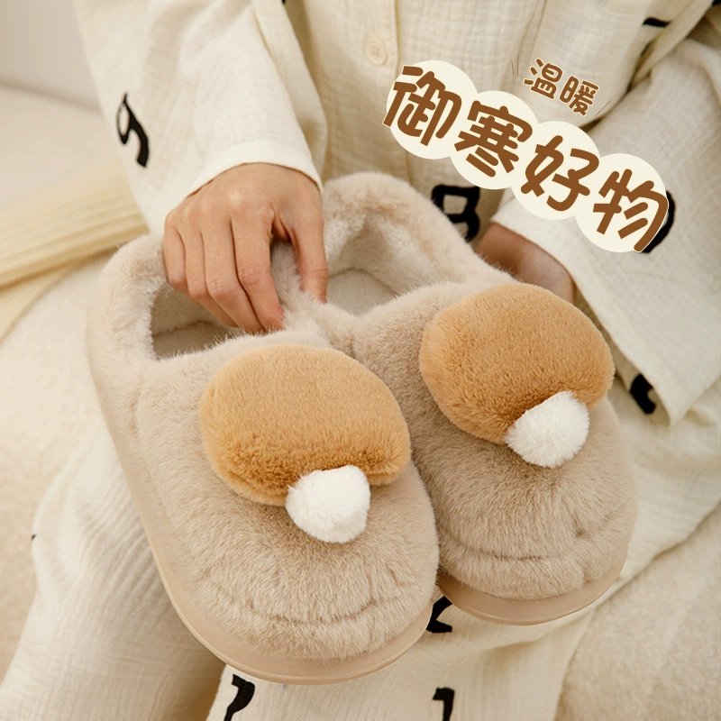 Нанбуан милые грибные сумки и хлопчатобумажные туфли женские зимний интерьер плюшевые пары шерстяные волосы теплые нескользящие хлопковые шлепанцы мужчины