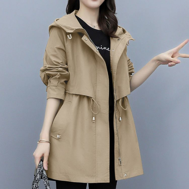 工装风衣女中长款2025年春秋装新款宽松休闲时尚军咖色连帽外套潮|undefined