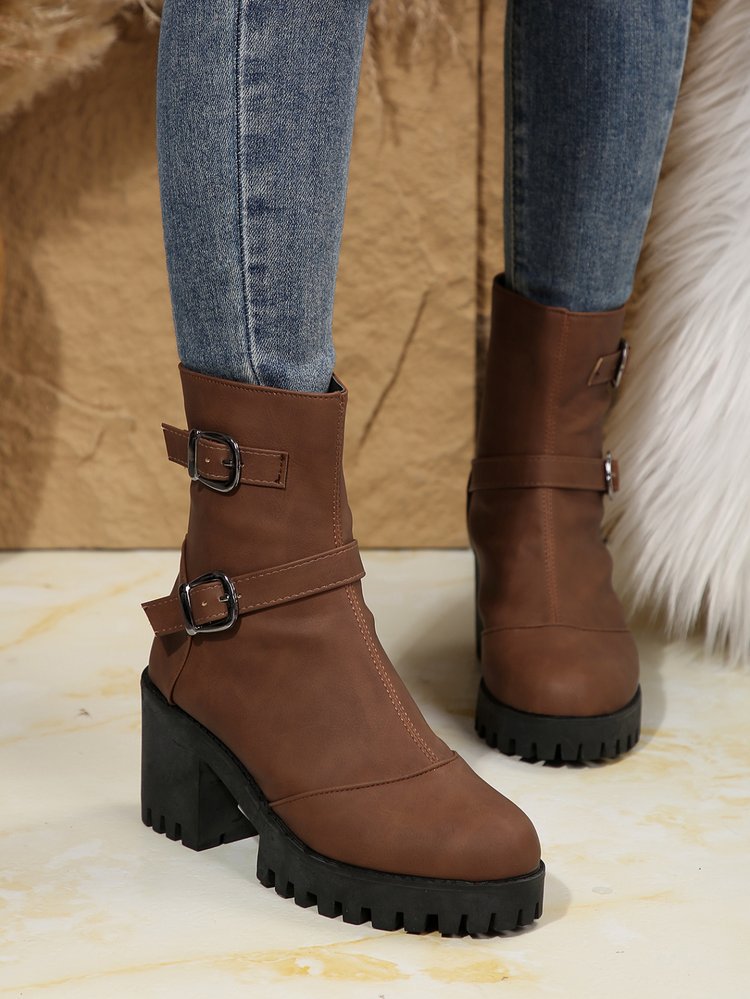 Big size thick heel boots women's autumn and winter fashion belt buckle explosive short boots cotton boots fashion boots_voghion.com