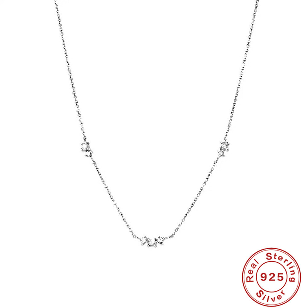 Europeo y americano transfronterizo moda s925 plata esterlina simple triple diamante apilados desgaste diario a juego personalidad todo-fósforo clavícula collar