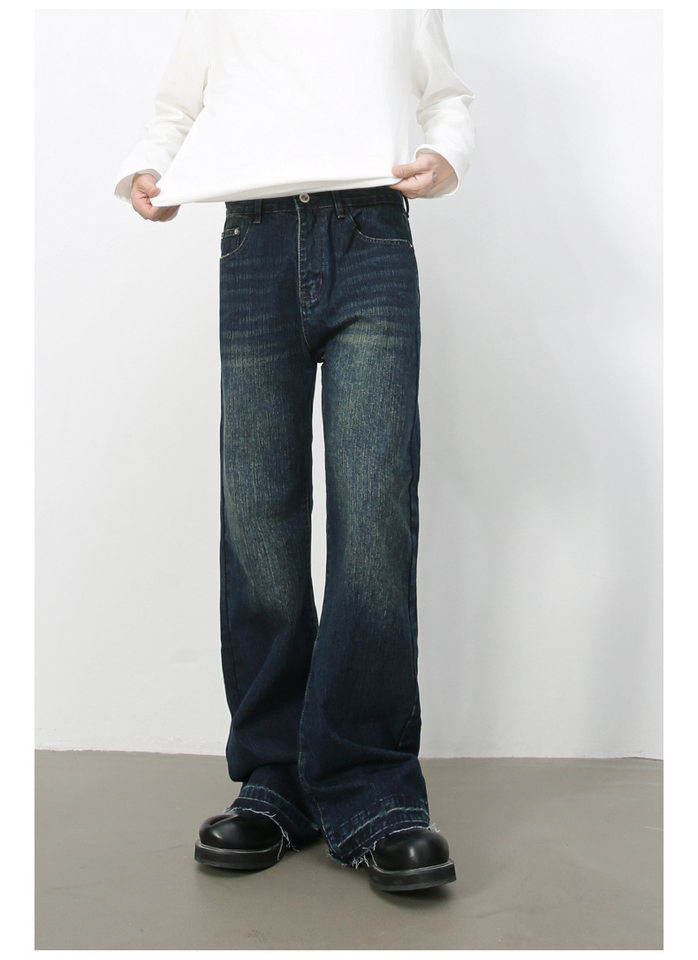 Quần jean nam ống loe nhẹ kiểu Mỹ, quần dài denim thoải mái — màu xanh chi tiết 14