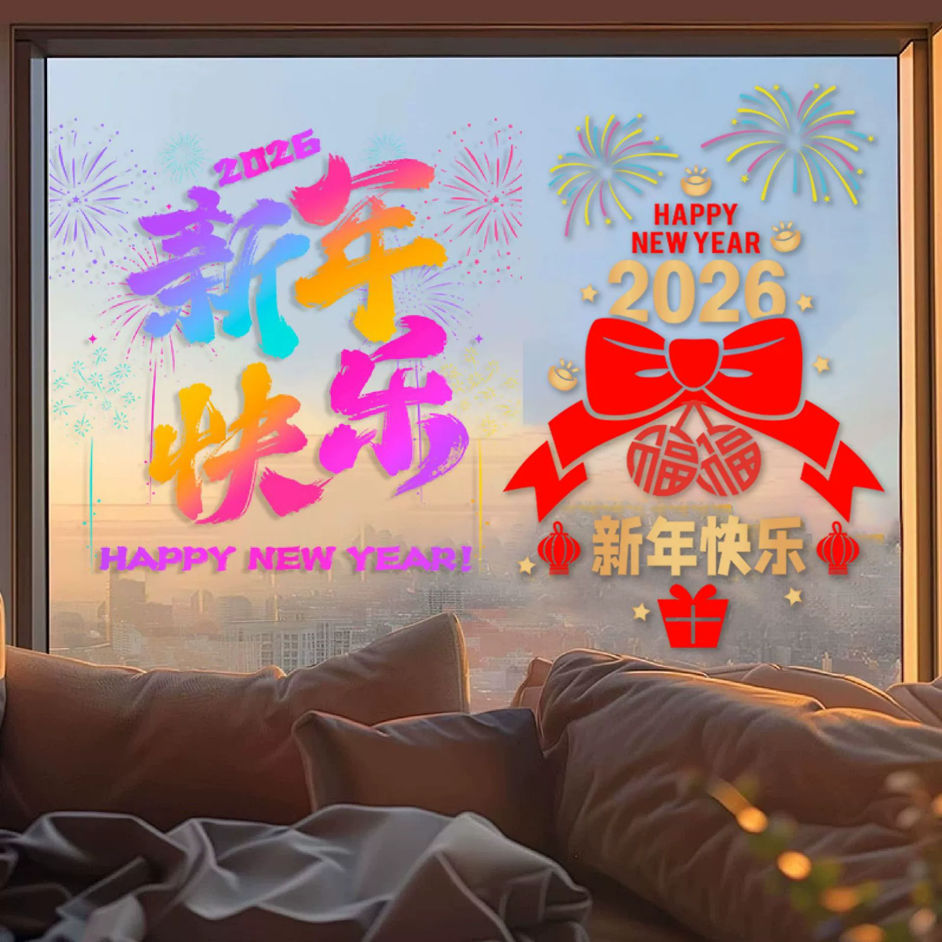 Новогодние наклейки на окна 2026 года, статические, для украшения окон и дверей, праздничные наклейки на окна, дверные наклейки, наклейки на стекло магазина, к Новому году и Крысоподобному году (Год Лошади)