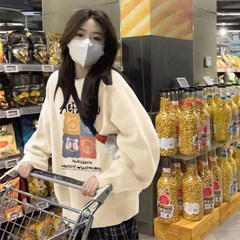 新しいラウンドネックスウェットシャツ女性のための 2024 ファッション人気の春と秋のプルオーバートップフードなしルーズ大きいサイズプラスベルベットジャケットトレンディ
