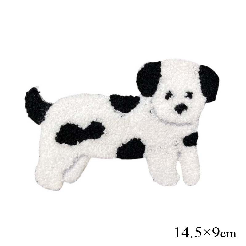 绒毛白色斑点小狗图案 毛巾绣花章布贴 儿童服装裤子装饰辅料厂家