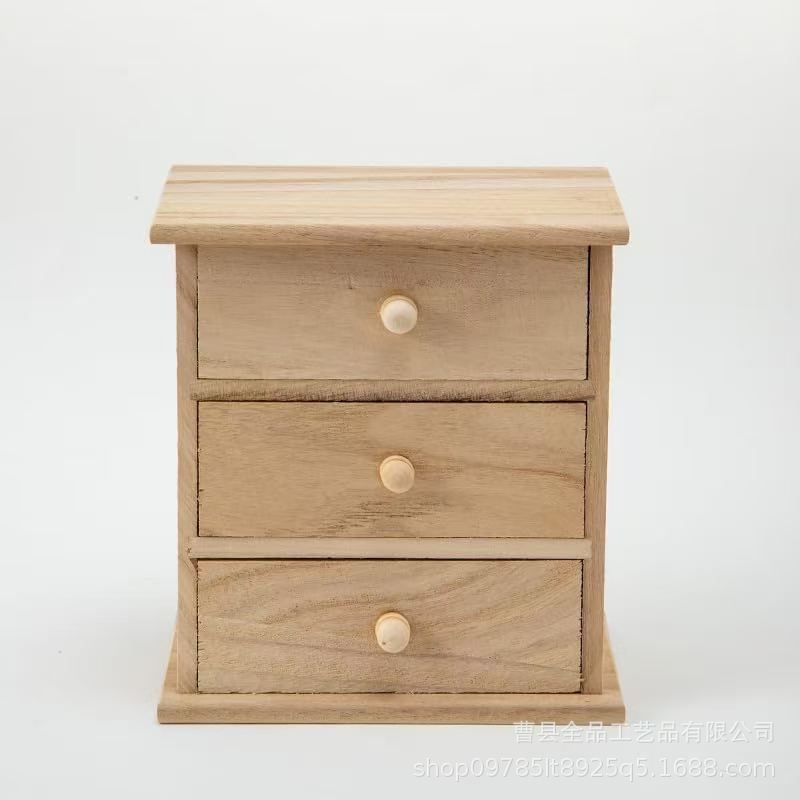 Mini caja de almacenamiento de madera de escritorio, artesanía de madera, cajón de tres capas, acabado de artículos diversos, caja de almacenamiento de accesorios hechos a mano de bricolaje