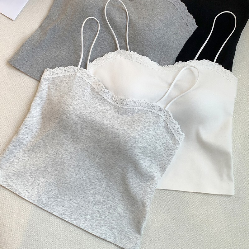 Lace Pure Cotton Beauty Back Camisole with Thin Straps and Chest Pads, Seamless Slim-Fit Slimming Base Tank Top for Women Lace Pure Cotton Beauty Back Camisole with Thin Straps and Chest Pads, Seamless Slim-Fit Slimming Base Tank Top for Women