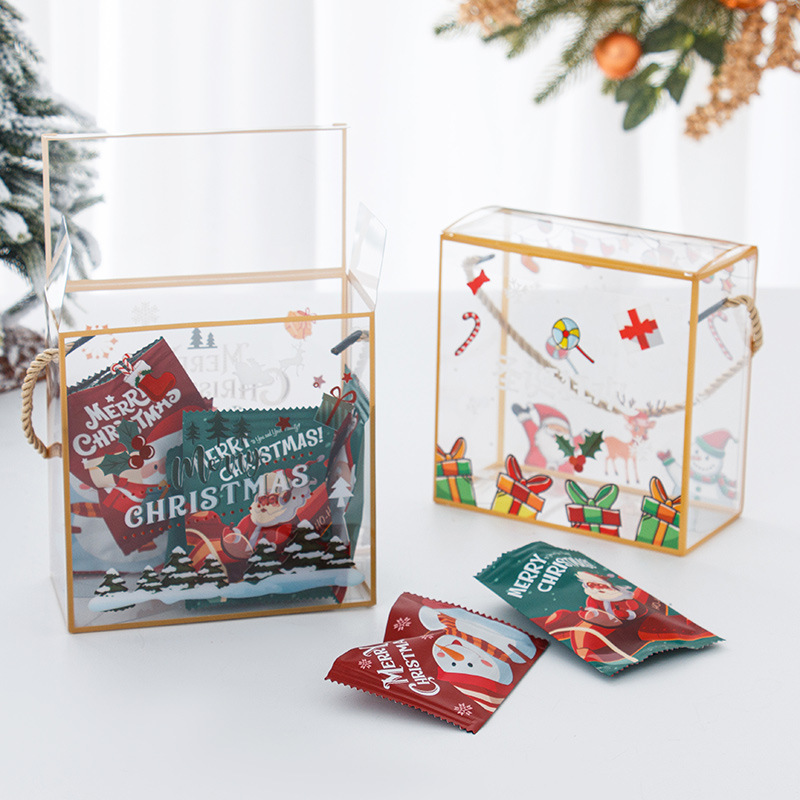 Christmas transparent portable glutinous rice boat snowflake cracker box New Year's Eve gift baking candy cane packaging box