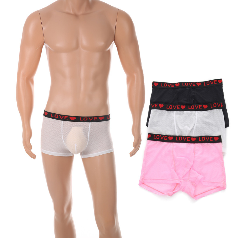 Amazon's Best-Selling Men's Lace Boxer Briefs Love Sexy Wavy Pattern See-Through Temptation U Convex Bag Boxer Briefs