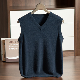Cashmere sweater men's V-neck vest autumn and winter knitted bottoming wool thin waistcoat loose sleeveless sweater