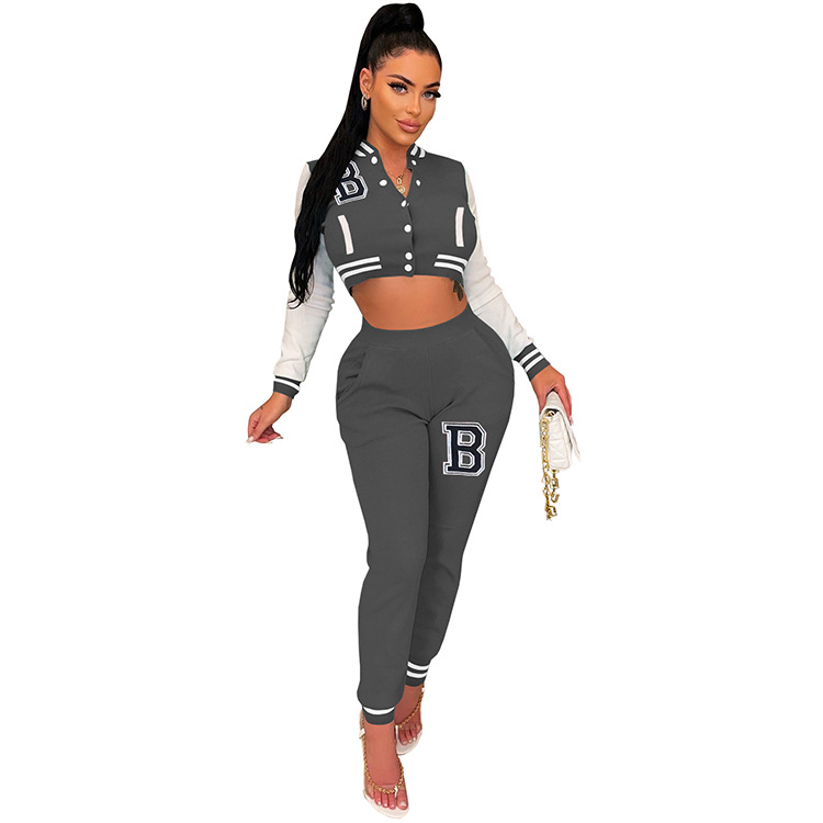 Moterų kelnės baseball uniformos kostiumas su raidėmis sportinis_voghion.com