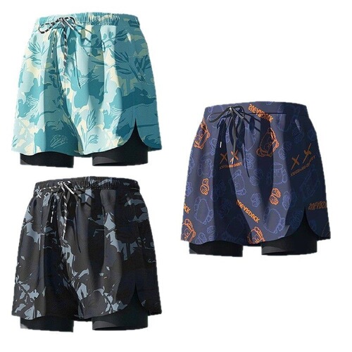 Youyou adult men's swimming trunks 2025 summer new double-layer anti-embarrassment men's swimming suit, large size, three-quarters wholesale