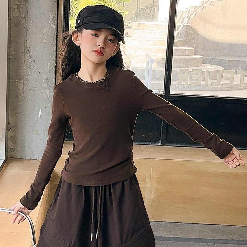 女童2025秋季新款休闲豹纹披肩长袖打底衫春秋美拉德工装裤三件套|undefined