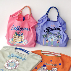 Gao Yuanyuan Style 2023 Japanese Minimalist Handmade Embroidery Eco-Friendly Tote Bag Hawaii Nylon Shopping Bag