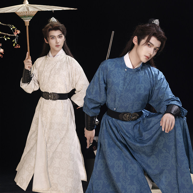 Tang-style round-neck robe, Li Bai Hanfu, crotchless robe, youth Hanfu, stylish knight costume for men and women, Chinese-style ancient attire