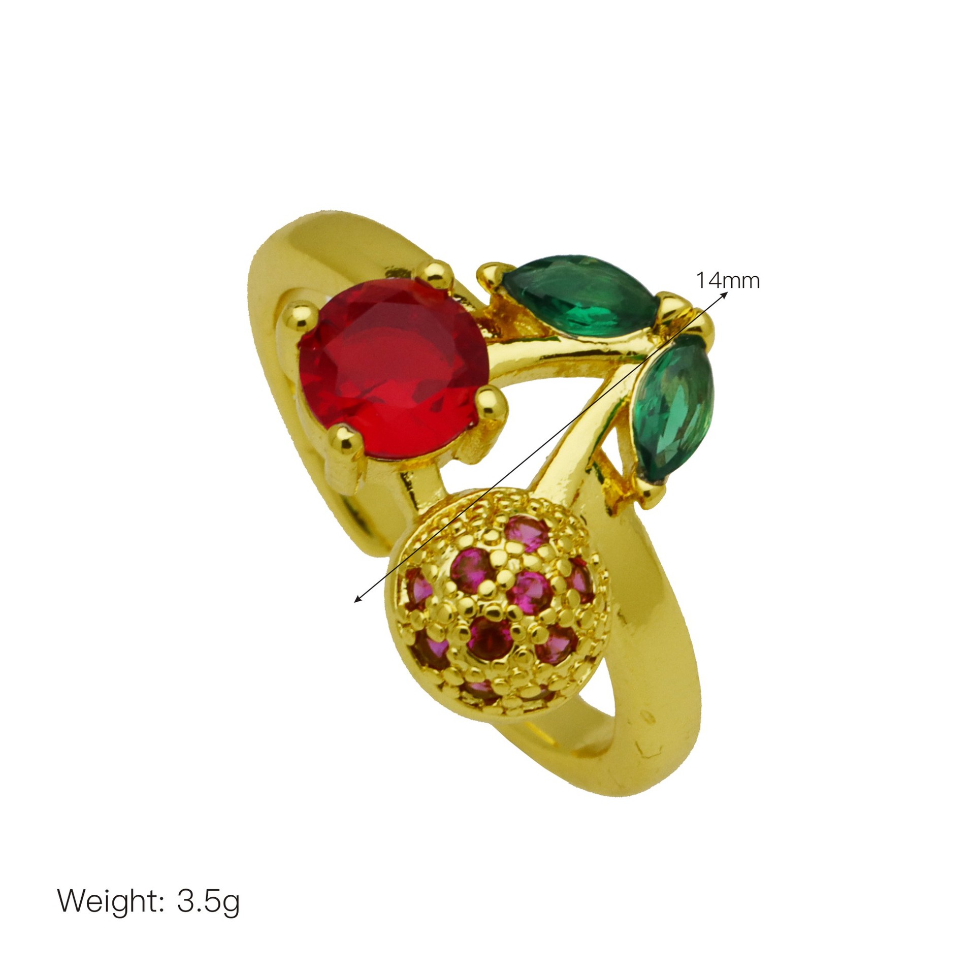 Daily Occasion Copper Material Wholesale Jewelry Retro Classic Style Cherry Copper Zircon 18K Gold Plated Open Rings
