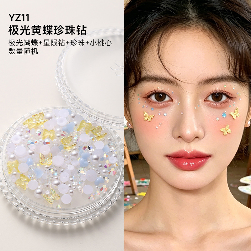 Decoraciones faciales maquillaje de ojos de novia maquillaje de escenario para niños pegatinas especiales cara lentejuelas lágrima diamante mariposa perla al por mayor