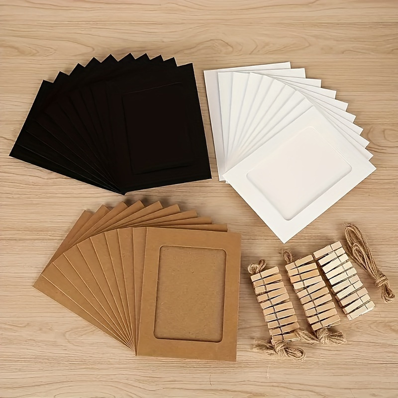 56inch Photo Wall with Hemp Rope Clips, Pure Black, Pure White, Pure Kraft Paper Color, Creative Hanging Paper Photo Frame Pull Flag