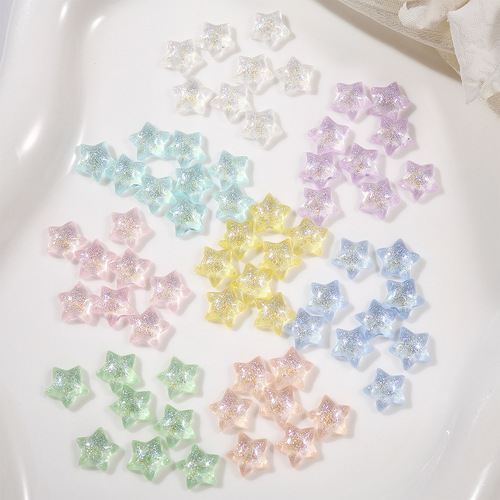 Glitter Resin Star Nail Art Decor with Aurora Effect, Ice Clear Gold Five-Pointed Star Nail Stud Earrings DIY Ornament