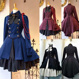 wish文艺复兴复古蝴蝶结长袖荷叶边cosplay连衣裙节日礼服