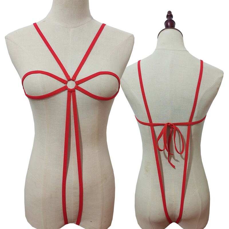 Cross-border fashion hollow-out one-piece bra and thong set, sexy straps, multi-color elastic band bra and T-panty set, European and American style Cross-border fashion hollow-out one-piece bra and thong set, sexy straps, multi-color elastic band bra and T-panty set, European and American style