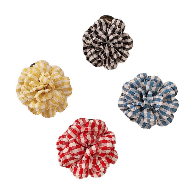 2025 nuevo clip de agarre pequeño de flor a cuadros tridimensional, clip de bola femenina, horquilla de medio amarre, clip de tiburón pequeño, accesorio para el cabello de flor de cabeza
