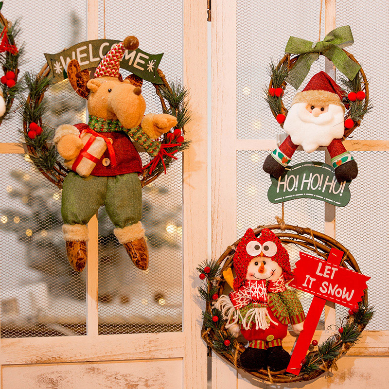 Decoraciones navideñas corona de dibujos animados puerta colgante decoración de escena ventana dintel de la puerta ratán anillo de ratán colgante decoración colgante