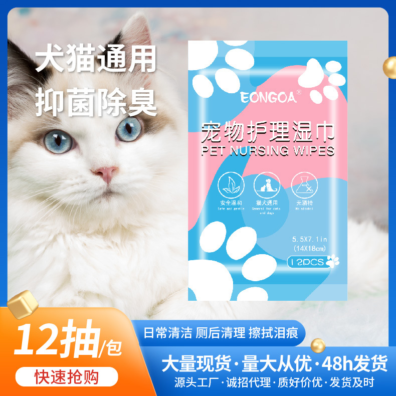 现货宠物专用湿纸巾猫咪狗狗眼部清洁湿巾猫狗用品12片装宠物湿巾