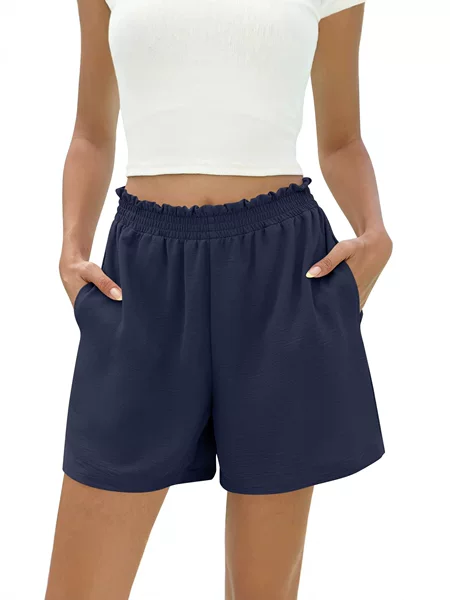 2026 Independent Site Amazon European and American Thick Cotton and Linen Ruffled Shorts with Back Pockets Cross-Border Source Factory Supply
