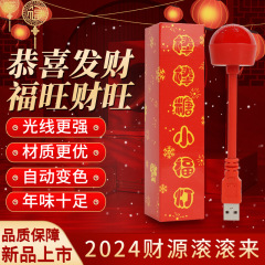 2024棒棒糖小福字燈變色閃光彩燈籠紅色led發財福字燈春節新年禮