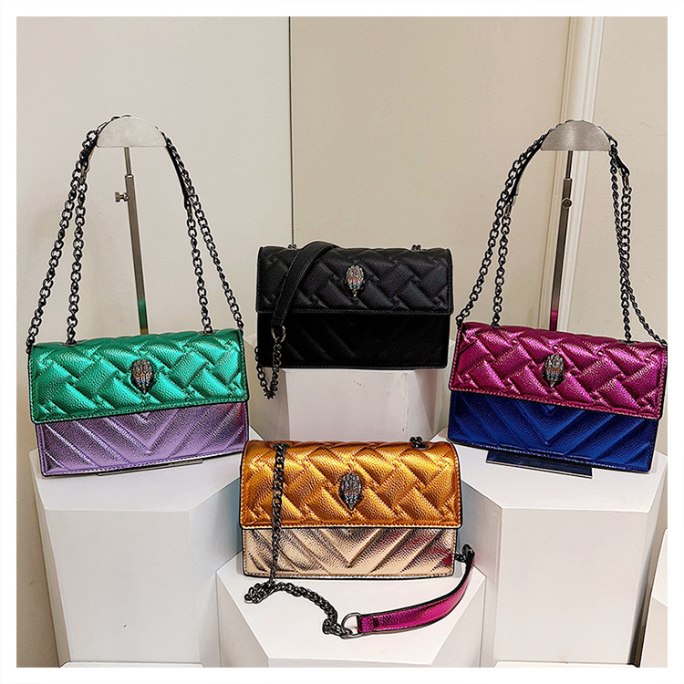 Explosive color stitching chain bag 2025 new fashion Joker diamond embroidery eagle head shoulder messenger bag