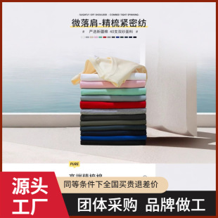 Flying Bear 220g Spring and Summer Slightly Dropped Shoulder Pure Cotton Round Neck Trendy Brand T-Shirt Can Be Printed with Logo 40-Count Double Yarn Printing Label Printing